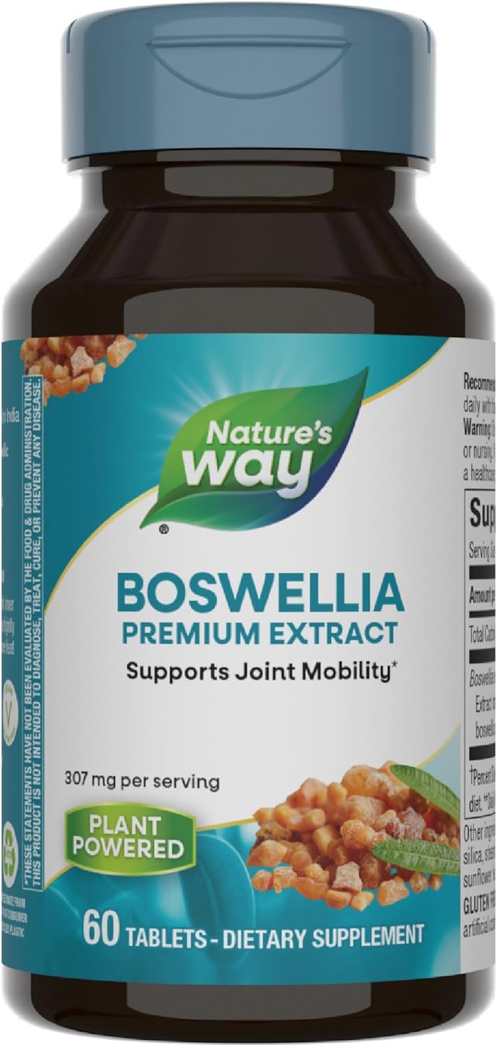 Nature&#39;s Way Boswellia Premium Extract, Supports Joint Mobility*, 307 mg Boswellia serrata Extract per Serving, Frankincense Supplement, Gluten Free &amp; Vegan - 60 Tablets