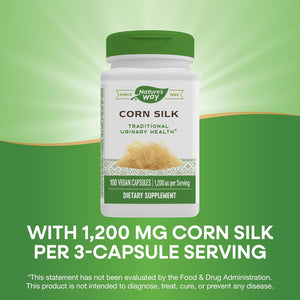 Nature's Way Corn Silk - 1,200 mg per 3-Capsule Serving - Traditional Urinary Health Support* - Corn Silk Dietary Supplement - Vegan & Gluten Free - 100 Vegan Capsules