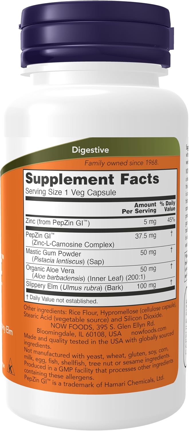 NOW Foods Supplements, Gastro Comfort, plus Mastic Gum, Aloe Vera and Slippery Elm, 60 Veg Capsules