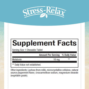 Stress-Relax Melatonin 10 mg by Natural Factors, Natural Sleep Aid, Resets the Sleep-Wake Cycle, 60 chewable tablets (60 servings), Peppermint Flavor