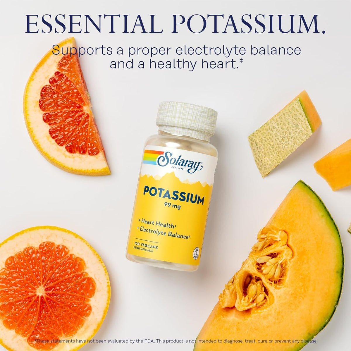 Solaray Potassium 99 mg - Electrolyte Balance Formula - Potassium Supplement for Electrolytes, Vascular and Heart Health Support - 60-Day Money Back Guarantee, Lab Verified, 100 Servings, 100 VegCaps