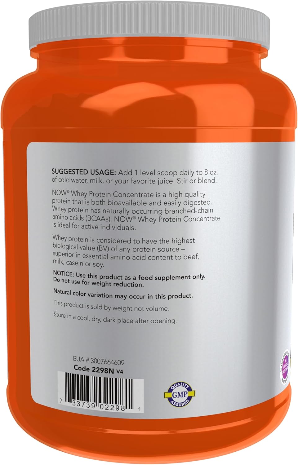 NOW Foods Sports Nutrition, Whey Protein Concentrate, 24 g With BCAAs, Unflavored Powder, 1.5-Pound