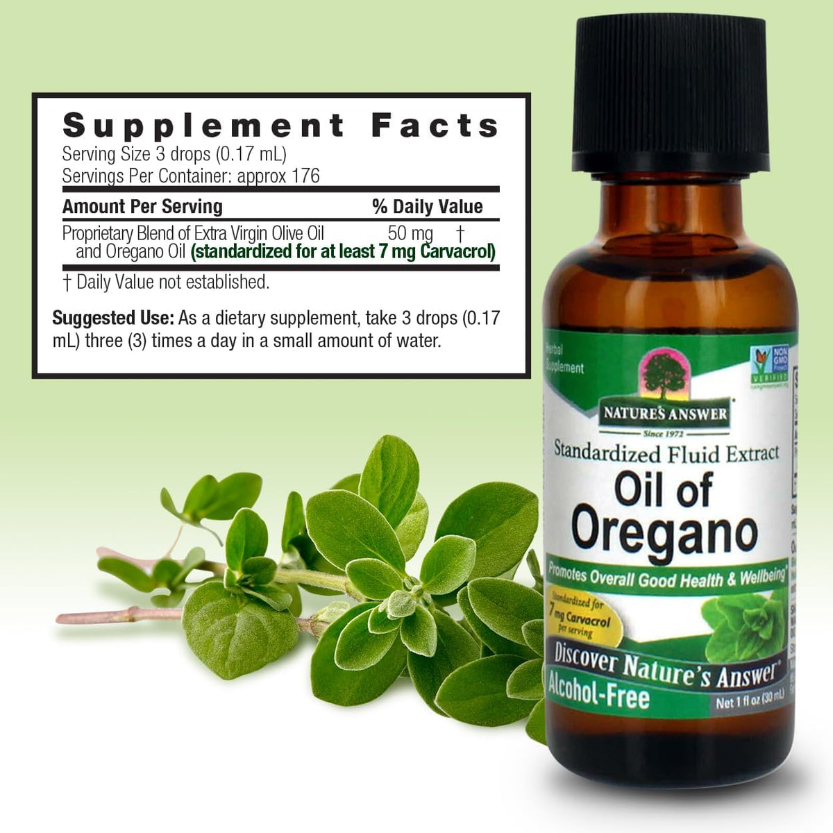 Nature&#39;s Answer Oil of Oregano Leaf | Supports Healthy Intestinal &amp; Digestive Function | Promotes Overall Good Health and Wellness | Gluten-Free, Alcohol-Free &amp; No Preservatives 1oz