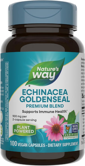 Nature's Way Echinacea Goldenseal, Premium Blend, Supports Immune Health*, 900 mg per 2-Capsule Serving, Non-GMO Project Verified, Vegan, 100 Capsules