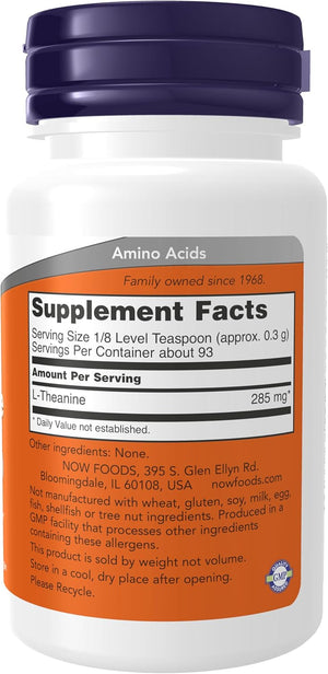 NOW Foods Supplements, L-Theanine Pure Powder, Tension Management*, Amino Acid, 1-Ounce