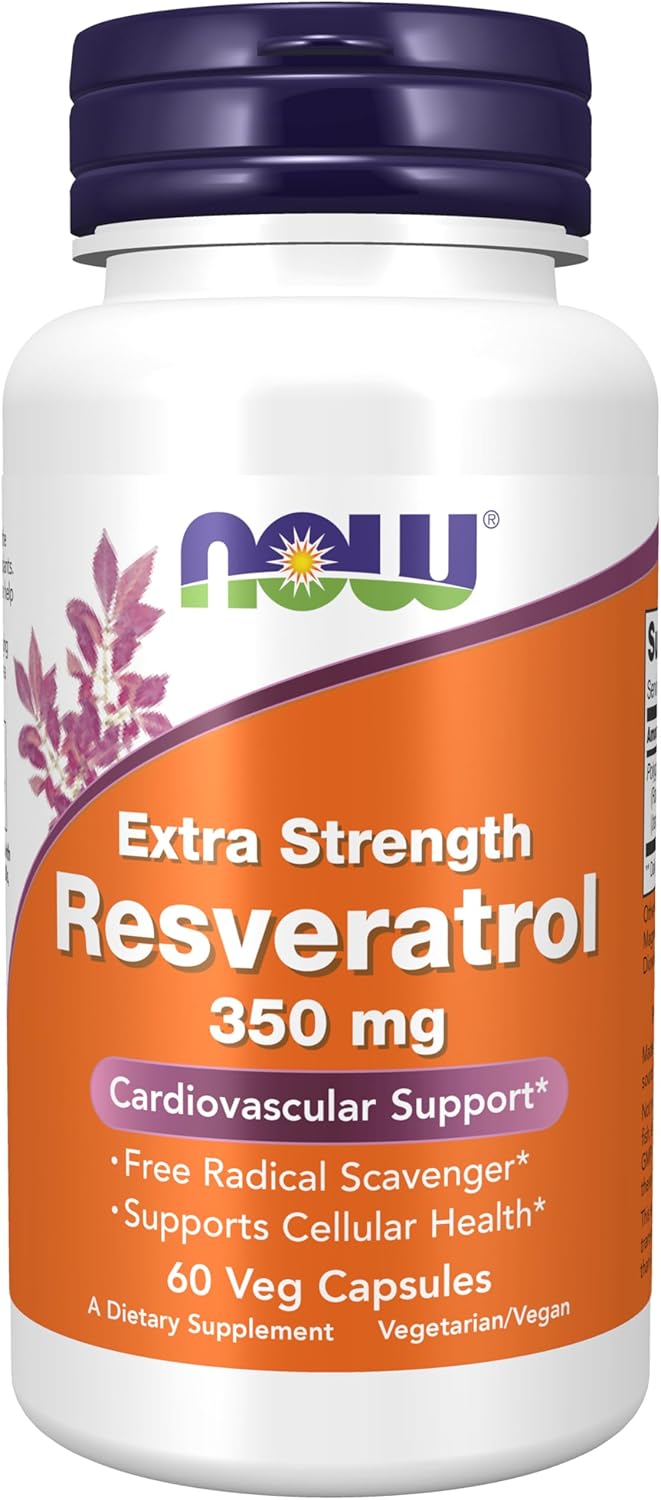NOW Foods Supplements, Extra Strength Resveratrol 350mg, Natural Trans Resveratrol from 700 mg Japanese Knotweed Extract, 60 Veg Capsule