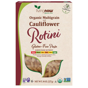 NOW, Living Natural Foods, Organic Multigrain and Cauliflower Rotini Gluten Free Pasta, Made Without Dairy, Wheat, Soy, Nuts, Corn or Eggs, 8 oz