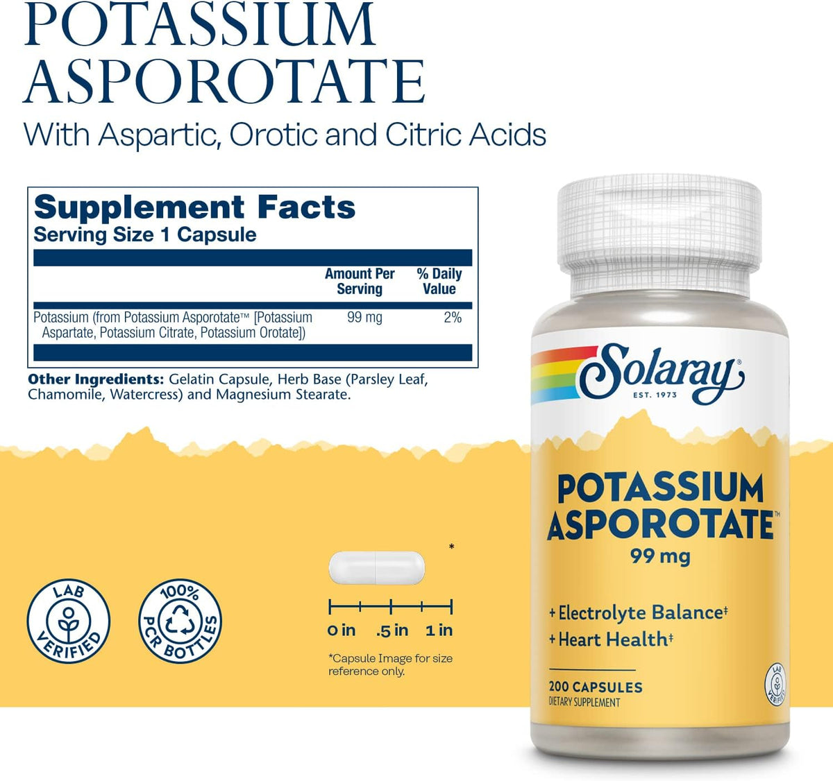 Solaray Potassium Asporotate Supplement, 99 mg | 200 Count