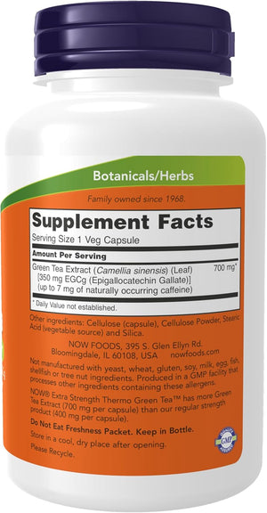 NOW Foods Supplements, Thermo Green Tea™, Extra Strength, with 700 mg Green Tea and 350 mg EGCg, 90 Veg Capsules