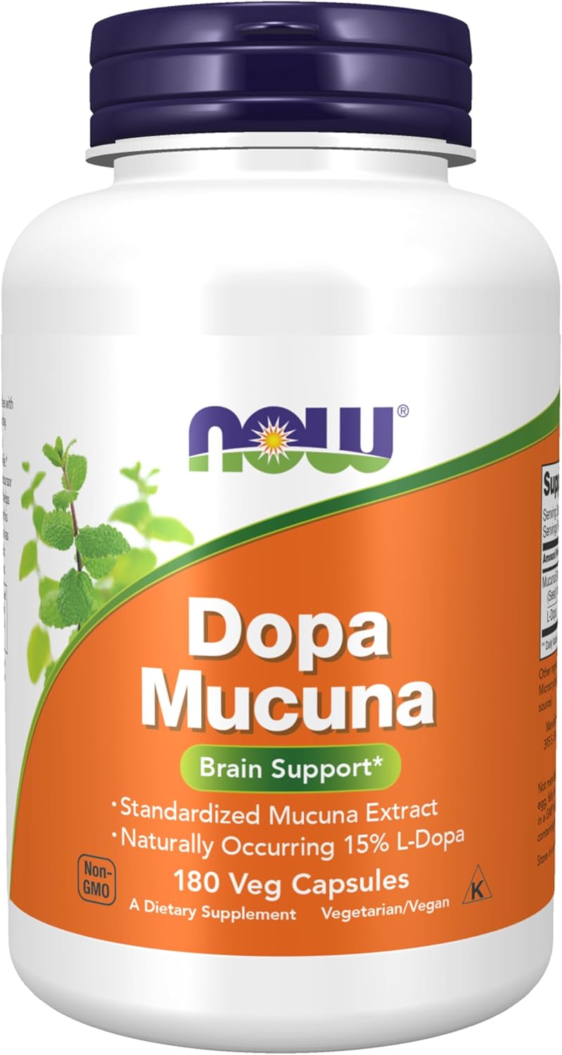 NOW Foods Supplements, DOPA Mucuna, Standardized Mucuna Extract with Naturally Occurring 15% L-Dopa, 180 Veg Capsules