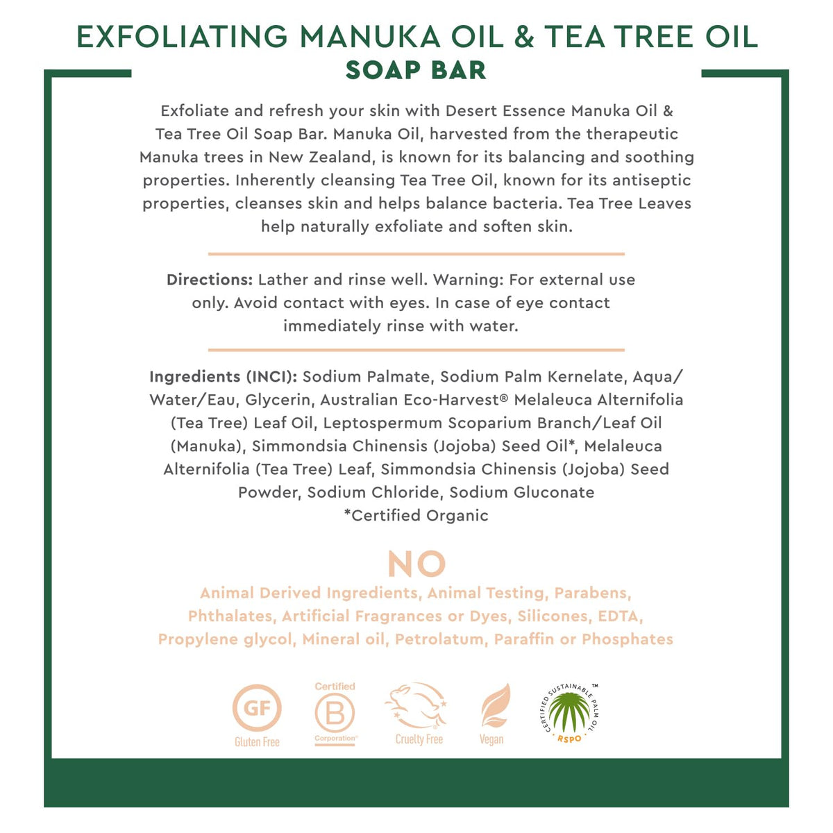 Desert Essence MANUKA TEA TREE OIL SOAP BAR 5oz