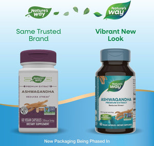 Nature's Way Ashwagandha, Reduces Stress*, Premium Extract, Adaptogenic*, Non-GMO Project Verified, Vegan, 60 Capsules
