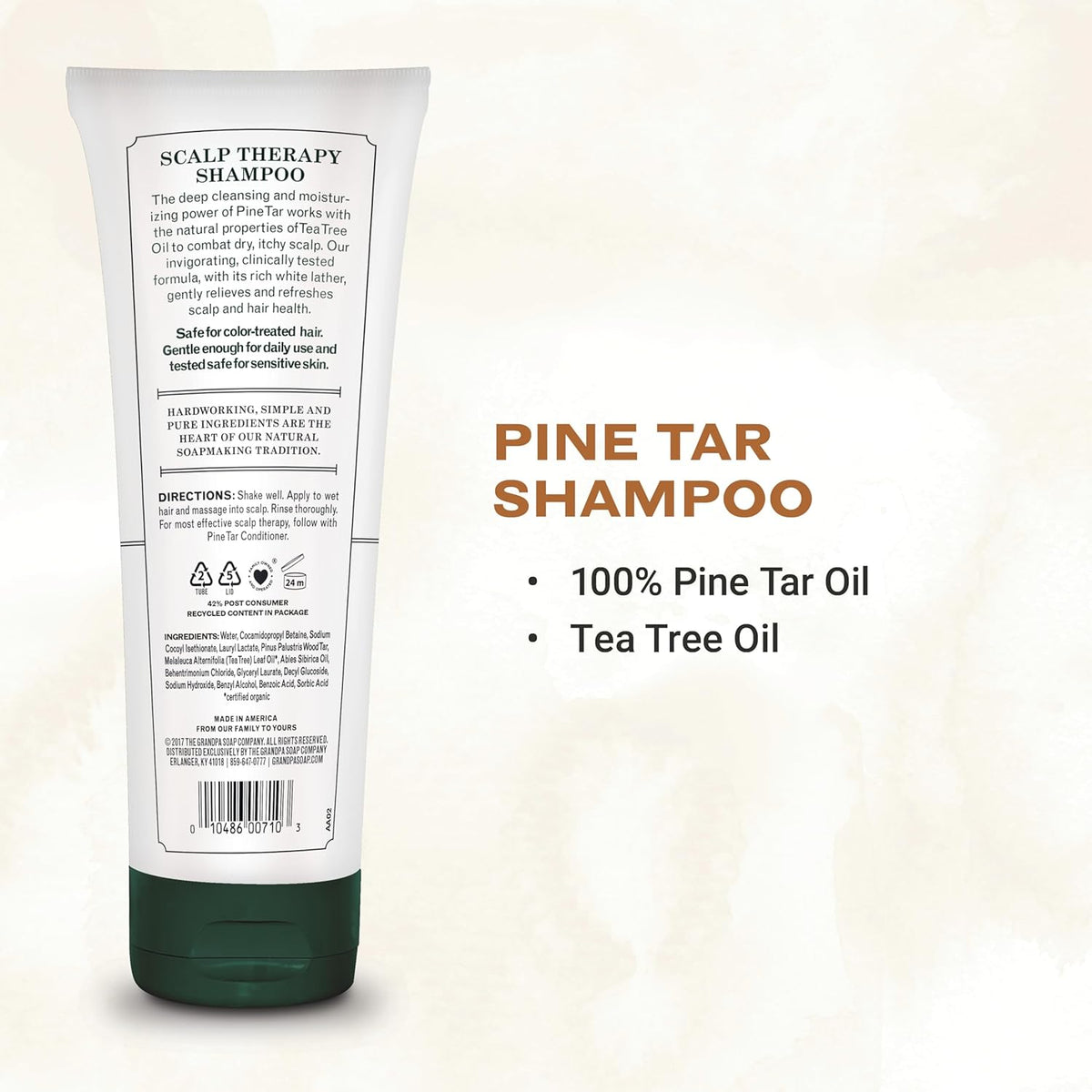 The Grandpa Soap Company Pine Tar Shampoo - Cleanses and Moisturizes Dry Scalp, With Pine Tar and Tea Tree Oil, All Hair Types, Vegan, Sulfates and Parabens Free, 8 Fl Oz