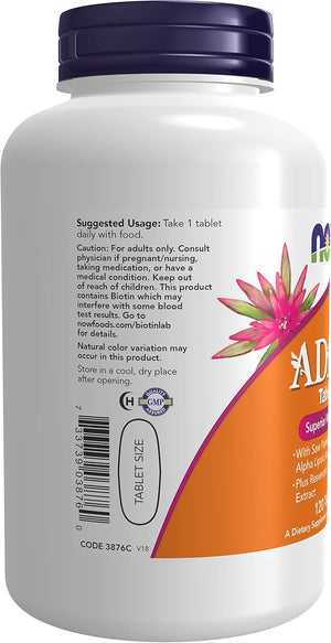 NOW Foods Supplements, ADAM™ Men's Multivitamin with Saw Palmetto, Lycopene, Alpha Lipoic Acid and CoQ10, Plus Natural Resveratrol & Grape Seed Extract, 120 Tablets