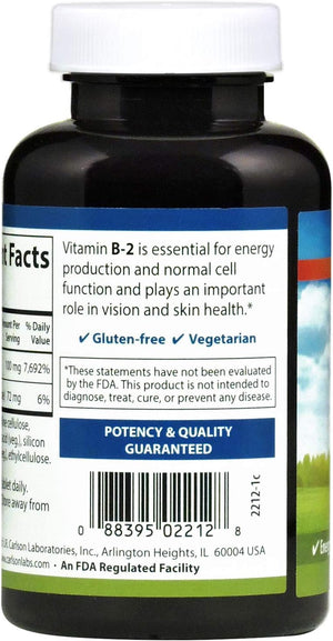 Carlson - B-2, 100 mg Riboflavin, Energy Production, Vision Support & Healthy Skin, 250 Vegetarian Tablets