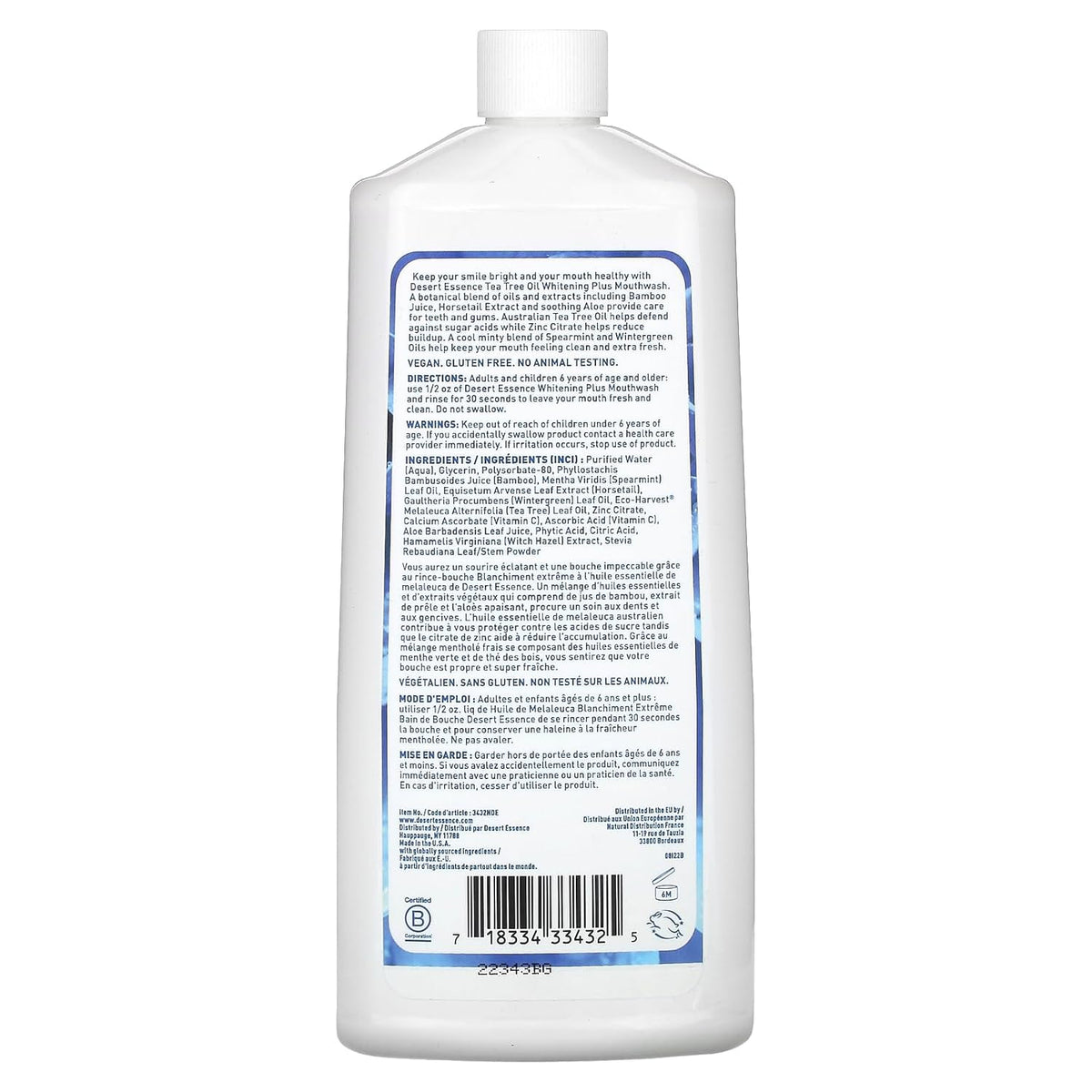 Desert Essence Whitening Plus Mouthwash Tea Tree Oil Cool Mint, 16 fl oz