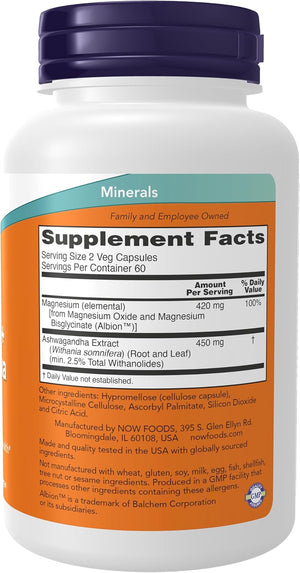 Now Supplements, Magnesium + Ashwagandha, 120 Veg Caps