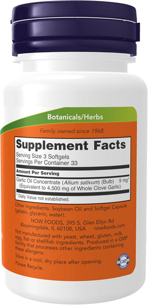 NOW Foods Supplements, Garlic Oil 1500 mg, Serving Size Equivalent to Whole Clove Garlic, 100 Softgels