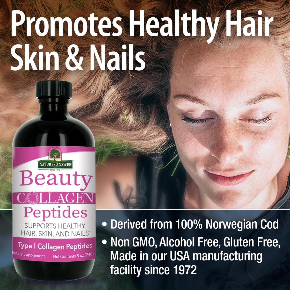 Nature&#39;s Answer Beauty Collagen Peptides 8 Fluid Ounces | Hair, Skin &amp; Nail Support | Gluten-Free | Alcohol-Free | Non-GMO | Cruelty-Free | Single Count