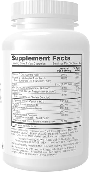 NOW Foods Solutions, Vegan Hair, Skin & Nails, Nutritional Support with 5,000 mcg Biotin, 90 Veg Capsules