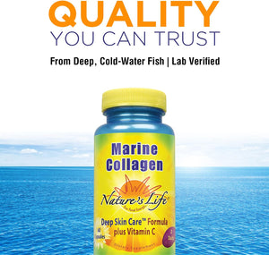 Nature's Life Marine Collagen Deep Skin Care Formula Plus Vitamin C | from Deep Cold-Water Fish | 30 Servings, 60 Caps
