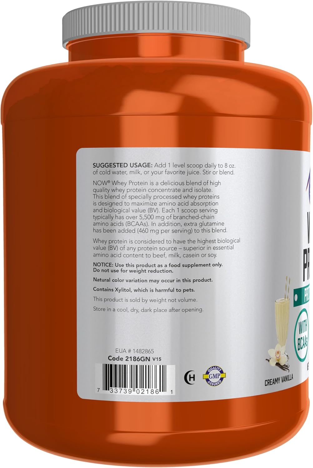 NOW Sports Nutrition, Whey Protein, 26 g With BCAAs, Creamy Vanilla Powder, 6-Pound