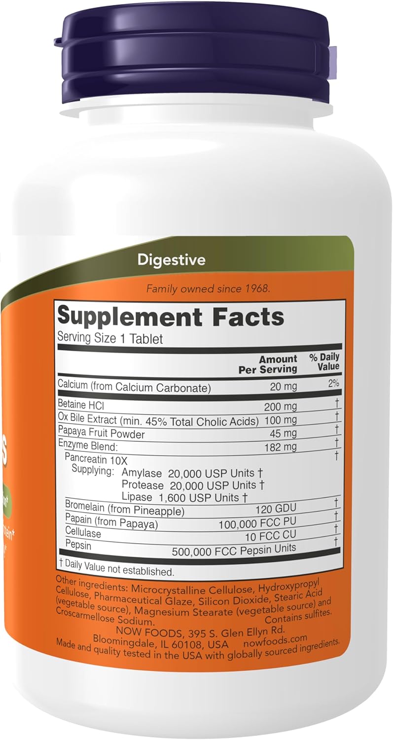NOW Foods Supplements, Super Enzymes, Formulated with Bromelain, Ox Bile, Pancreatin and Papain, 180 Tablets