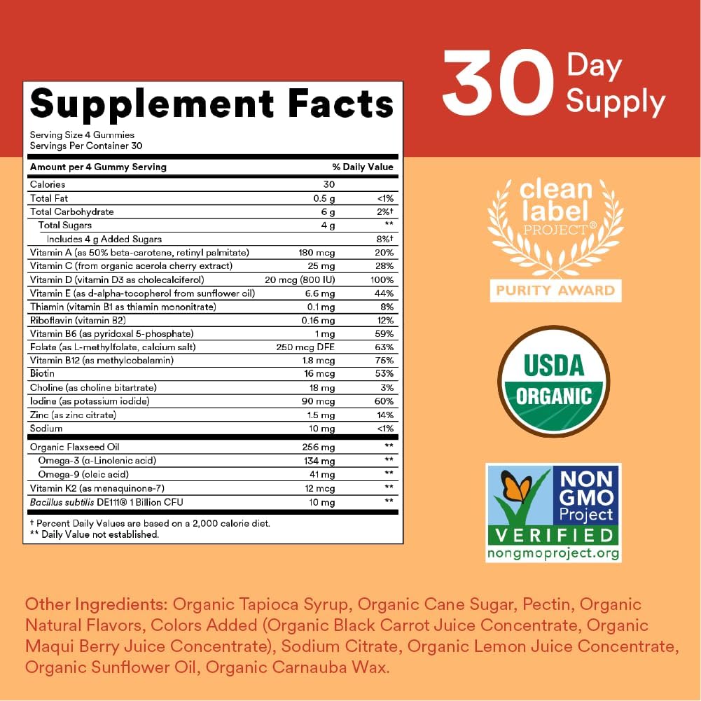 SmartyPants Organic Kids Multivitamin, Daily Gummy Vitamins: Probiotics, Vitamin C, D3, Zinc, &amp; B12 for Immune Support, Energy &amp; Digestive Health,