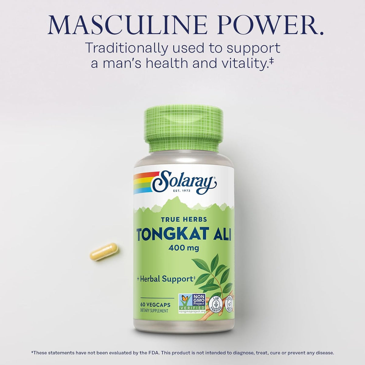 SOLARAY Tongkat Ali 400 mg - Longjack Tongkat Ali for Men - Herbal Support for Men&#39;s Health and Vitality - Vegan, Non-GMO, Lab Verified - 60 Servings, 60 VegCaps