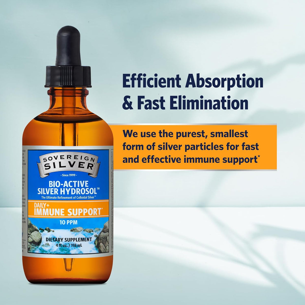 Sovereign Silver Immune Support - Colloidal Silver, Bio-Active Silver Hydrosol, 10 ppm, Liquid Dropper, 4 Fl Oz, (118 mL)