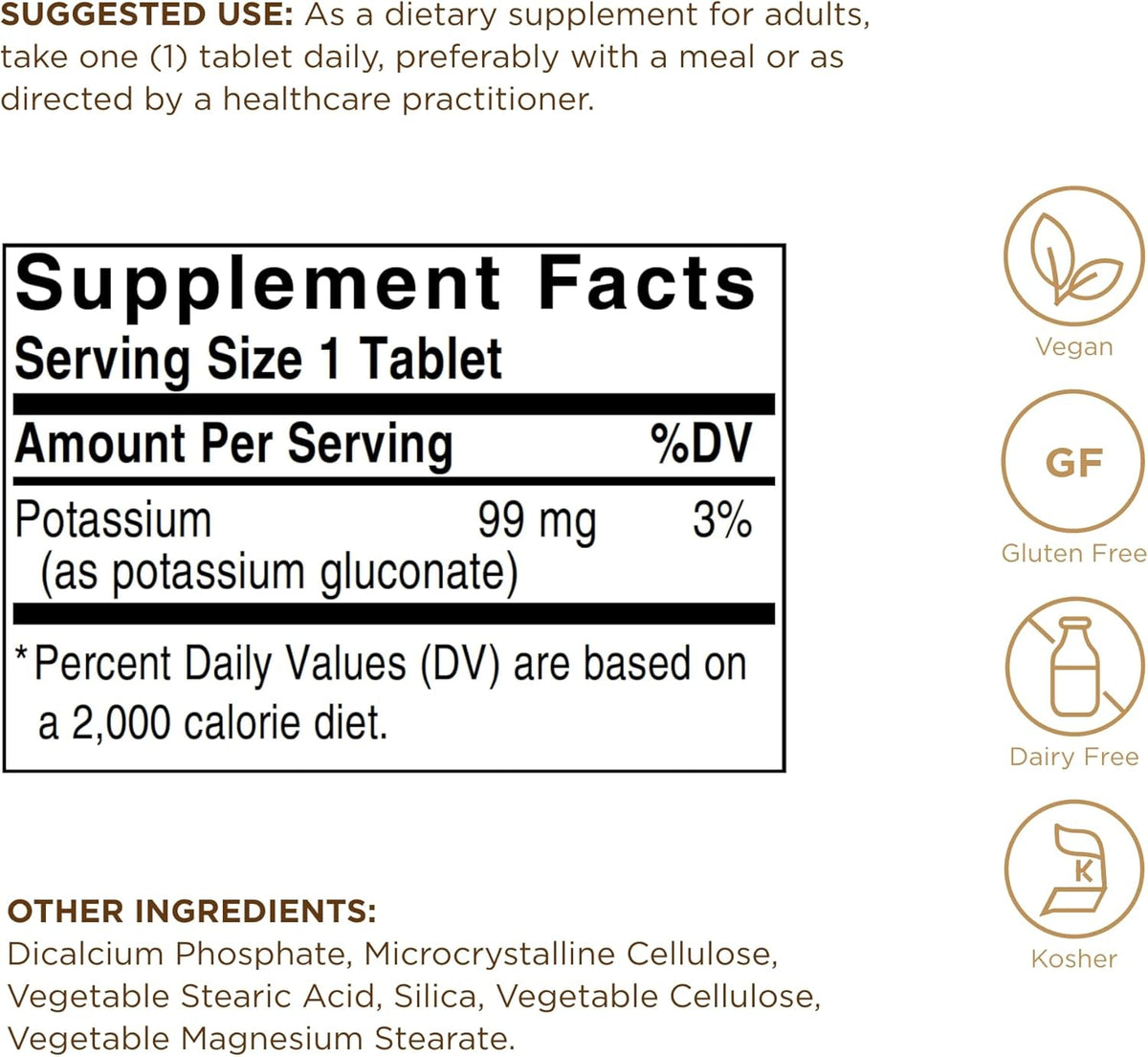 Solgar Potassium - 100 Tablets - Nerve &amp; Muscle Health, Promotes Electrolyte Balance - Vegan, Gluten &amp; Dairy Free, Kosher - 100 Servings
