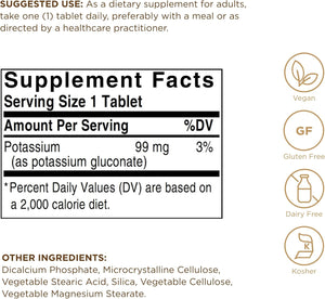 Solgar Potassium - 100 Tablets - Nerve & Muscle Health, Promotes Electrolyte Balance - Vegan, Gluten & Dairy Free, Kosher - 100 Servings
