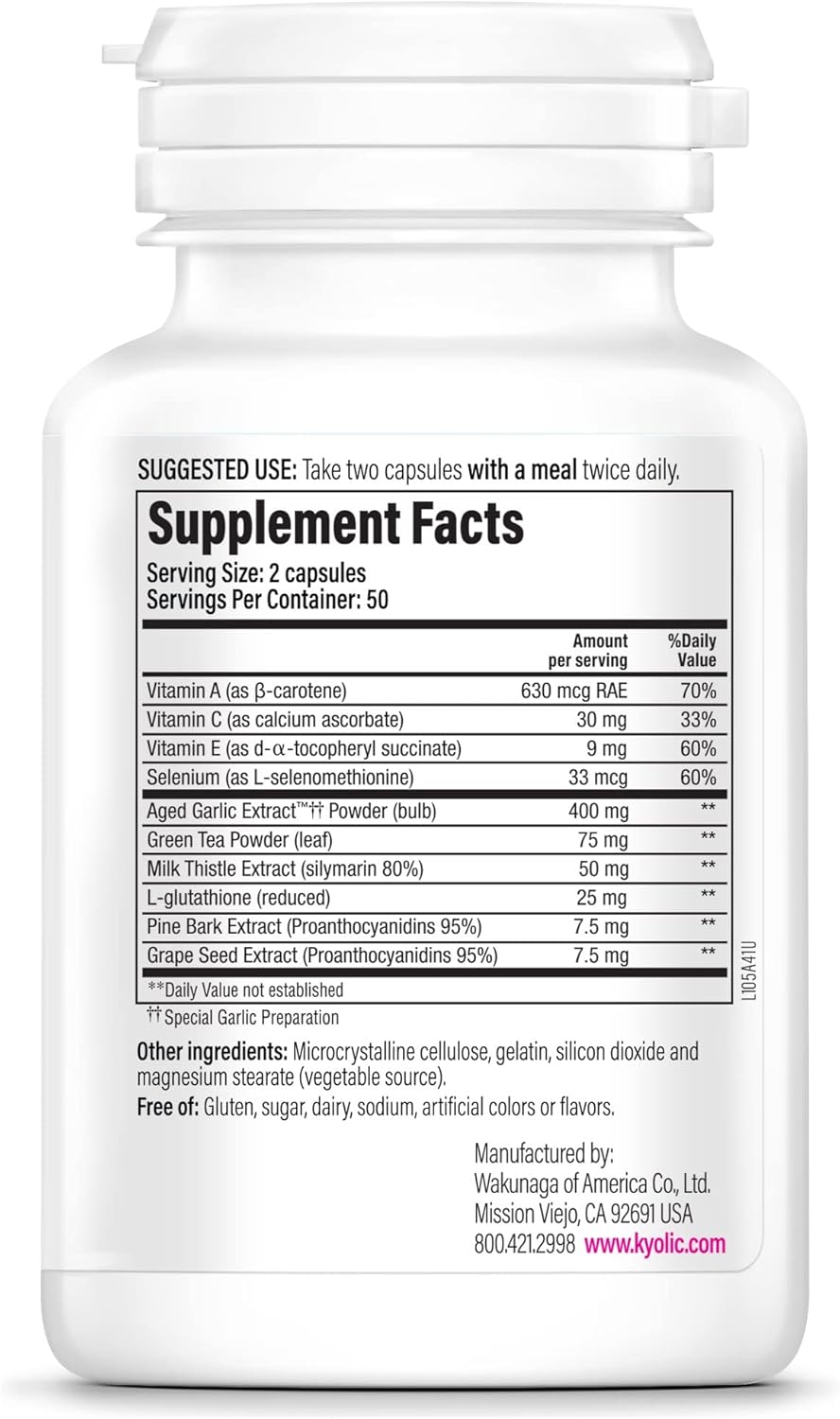 Kyolic Aged Garlic Extract Formula 105, Detox and Anti-Aging, 100 Capsules