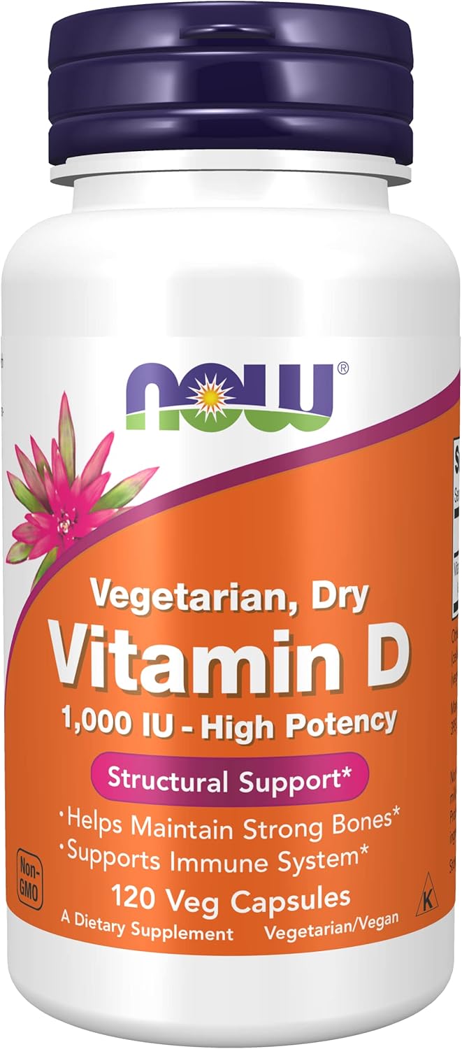 NOW Supplements, Vitamin D 1,000 IU Dry, High Potency, Strong Bones*, Structural Support*, 120 Veg Capsules…
