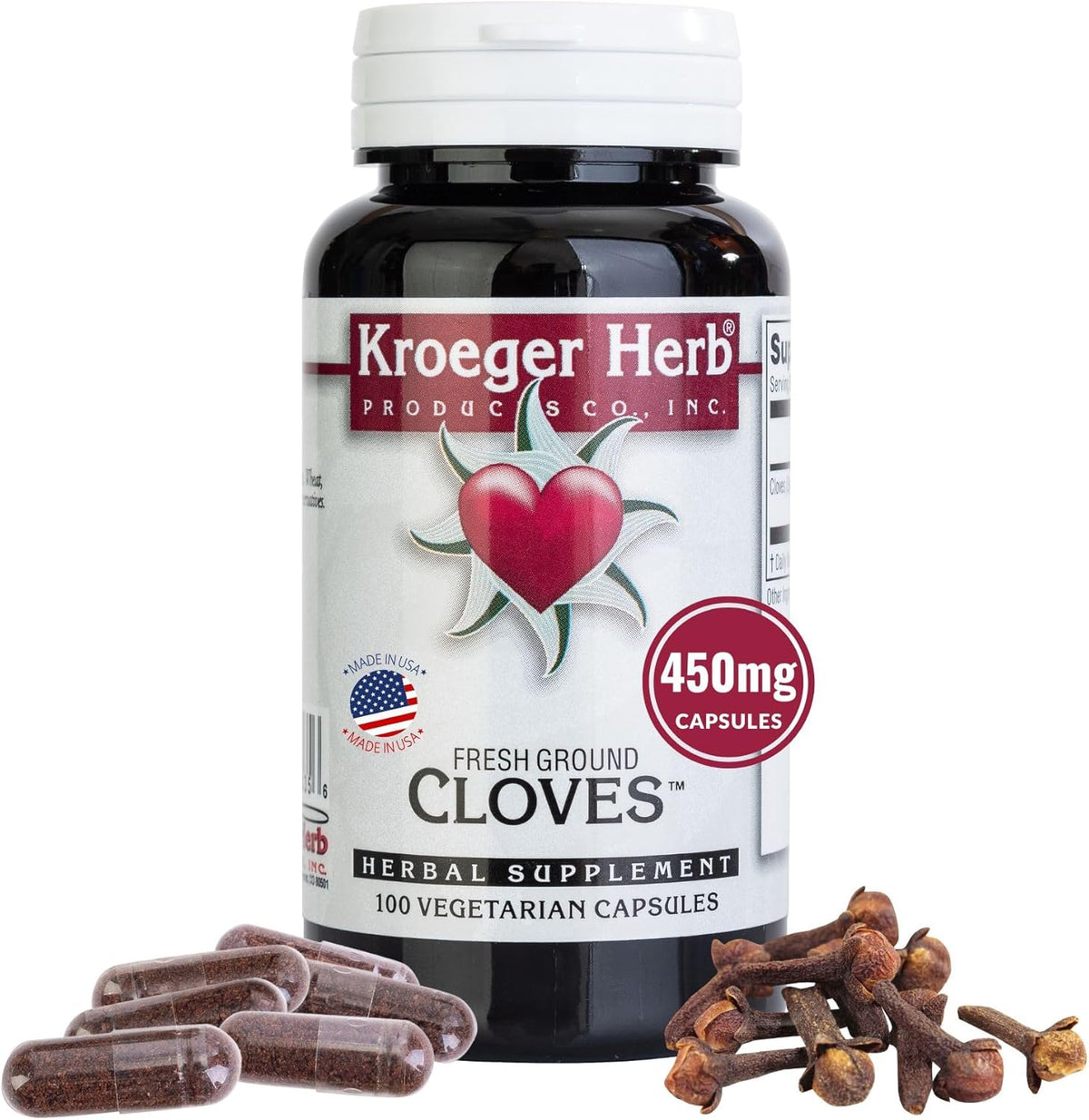 Kroeger Herb, Cloves, Natural Antioxidant Cloves Capsules, Liver Health, Digestive Clove Supplement - Vegetarian, Non-GMO, Gluten Free, No Preservatives or Fillers - 100 Capsules, Made in USA
