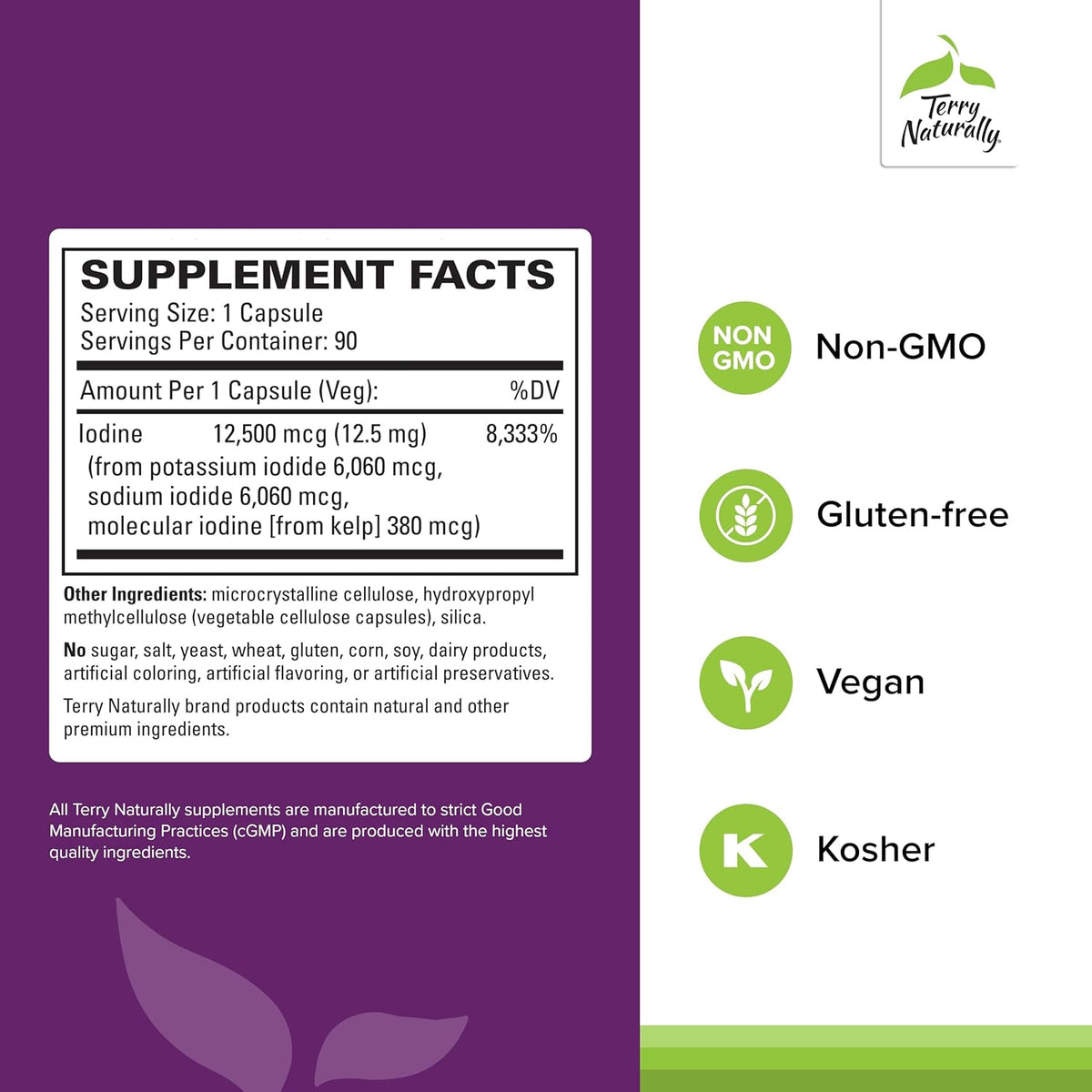 Terry Naturally Tri-Iodine - Support Thyroid Health - Aids Hormone Balance with Molecular Iodine from Kelp - Features Potassium Iodide & Sodium Iodide - Brain & Energy Support - 12.5mg, 180 Capsules