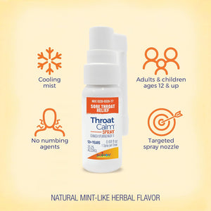 Boiron ThroatCalm Spray for Soothing Sore Throat Relief - Plant-Powered with Echinacea – Natural, Mint-Like Herbal Flavor - Non-Numbing & Benzocaine-Free - .68 Fl Oz