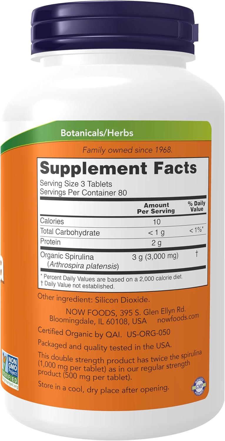 NOW Foods Spirulina Double Strength, 1000 mg Organic - 240 Tablets