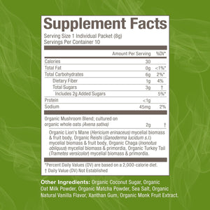 OM MUSHROOM SUPERFOOD Matcha Latte Blend Mushroom Powder, Single Serve, 10 Count, Green Tea, Lion's Mane, Reishi, Chaga, Turkey Tail, Focus & Stress Support Supplement