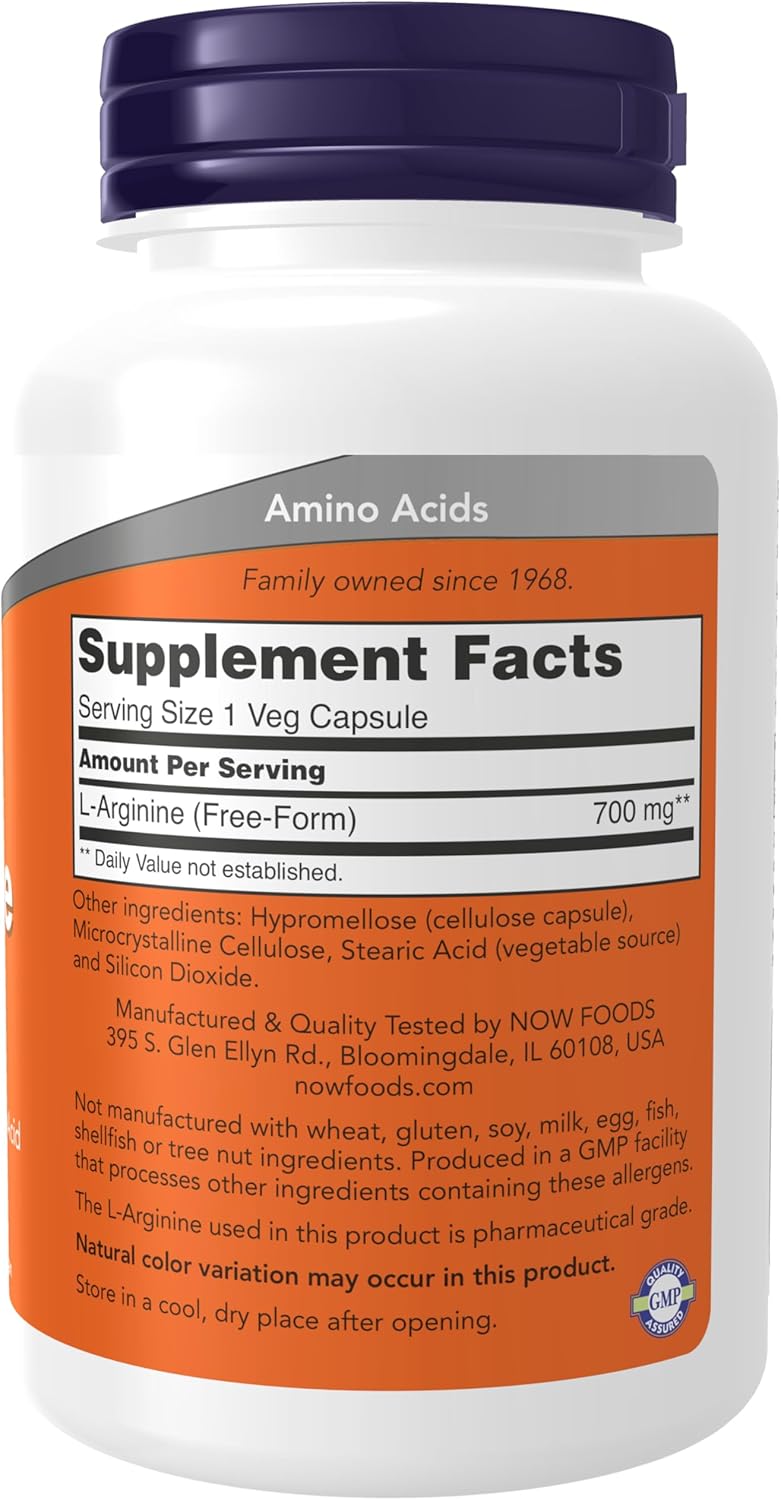 NOW Foods Supplements, L-Arginine 700 mg, Nitric Oxide Precursor*, Amino Acid, 180 Veg Capsules