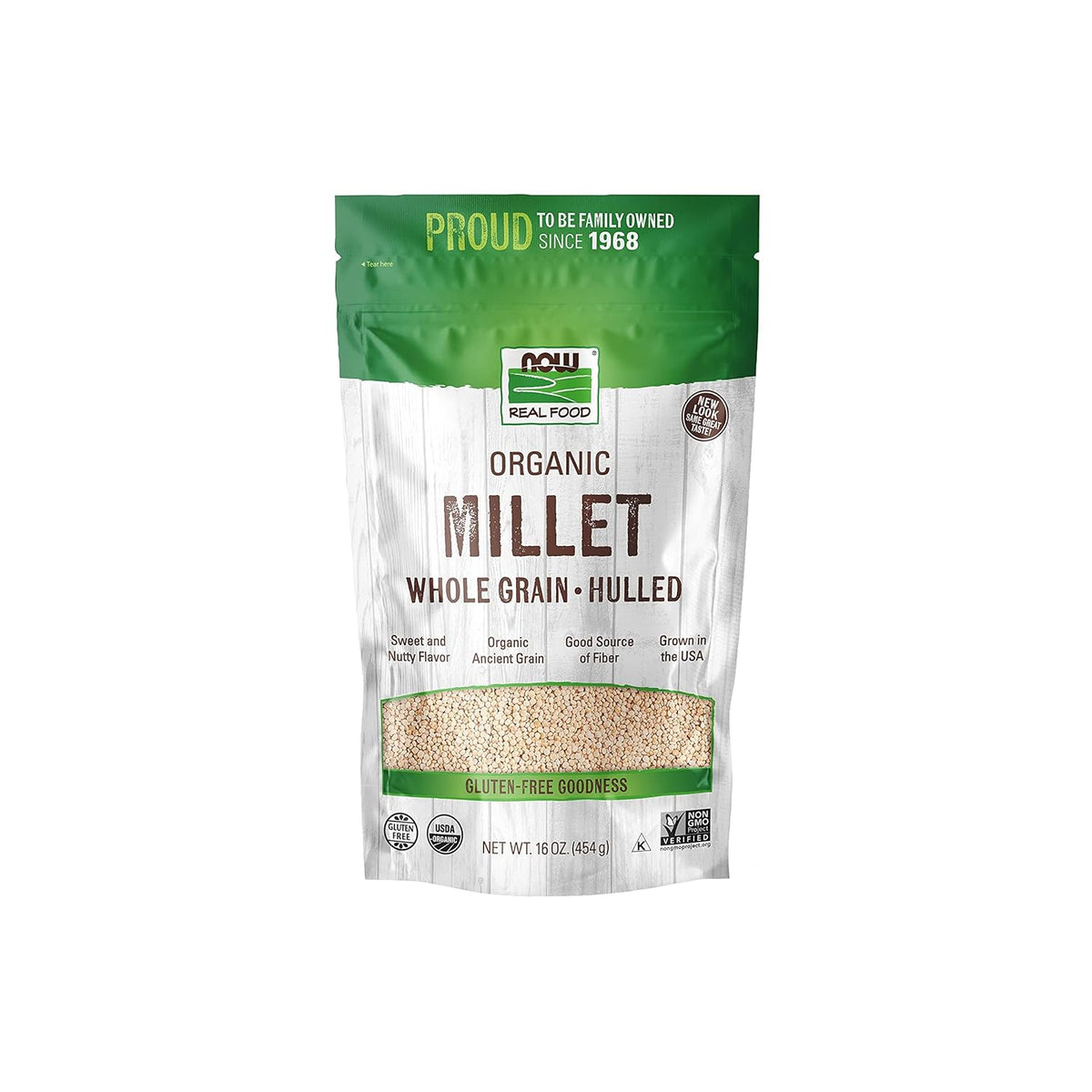 NOW Foods, Organic Millet, Gluten-Free, Whole Grain, Hulled, USA-Grown, 16-Ounce