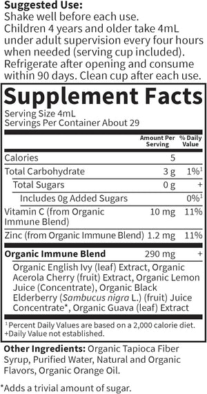 Garden of Life Organics Elderberry & Zinc for Children's Immune Support, Kids Cough & Mucus Immune Syrup with Ivy Leaf, Vitamin C and Echinacea, Alcohol-Free, No Added Sugars, 3.92 fl oz