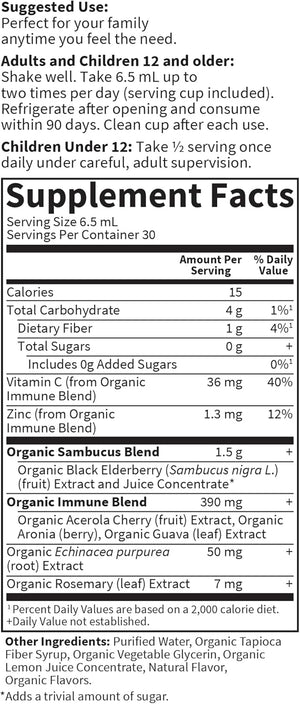 Garden of Life Organics Plant-Based Elderberry Immune Syrup 6.59 fl oz (195 Ml) for Kids & Adults: Sambucus, Echinacea, Zinc & Vitamin C, 0g Sugar, Organic Vegan Gluten Free Herbal Supplement