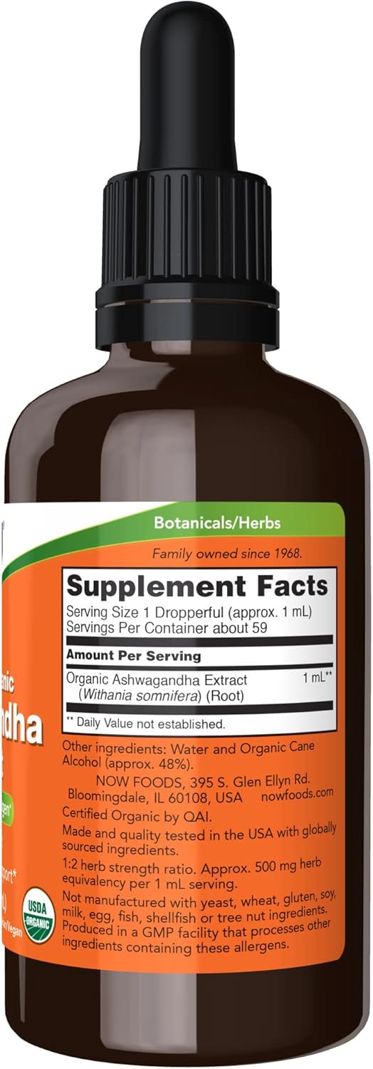 NOW Supplements, Ashwagandha Liquid Extract, Organic, Immune System Support, 2 Fluid Ounces