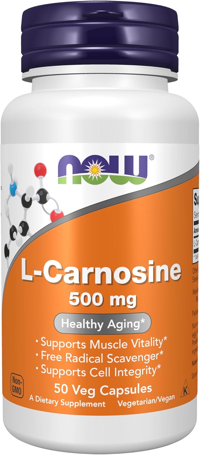 NOW Foods Supplements, L-Carnosine (Beta-Alanyl-L-Histidine) 500 mg, Healthy Aging, 50 Veg Capsules