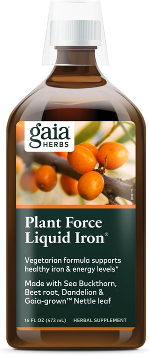 Gaia Herbs Plant Force Liquid Iron - Vegetarian Iron Supplement to Help Maintain Healthy Iron & Energy Levels - with Star Anise, Sea Buckthorn, Beet Root, Dandelion & Nettle - 16 Fl Oz (47 Servings)