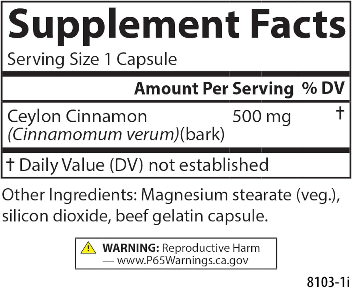 Carlson - Ceylon Cinnamon, Cinnamon Supplements, 500 mg, Cinnamon Extract Pills, Ceylon Cinnamon Capsules, 180 capsules