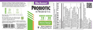 Bluebonnet Nutrition Probiotic & Prebiotic, 10 Billion CFU, Supports Immune Health*, Aids in Digestive Health*, Gluten-Free, Non-GMO, 30 Vegetable Capsules, 30 Servings