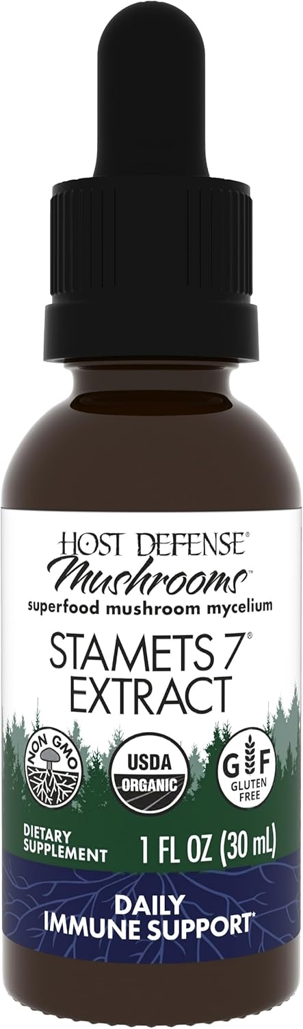 Host Defense Stamets 7 Extract - 7 Species Blend - Mushroom Supplement for Immune Support with Royal Sun Blazei, Cordyceps, Reishi, Maitake, Lion's Mane, Chaga & Mesima - 1 fl oz (30 Servings)