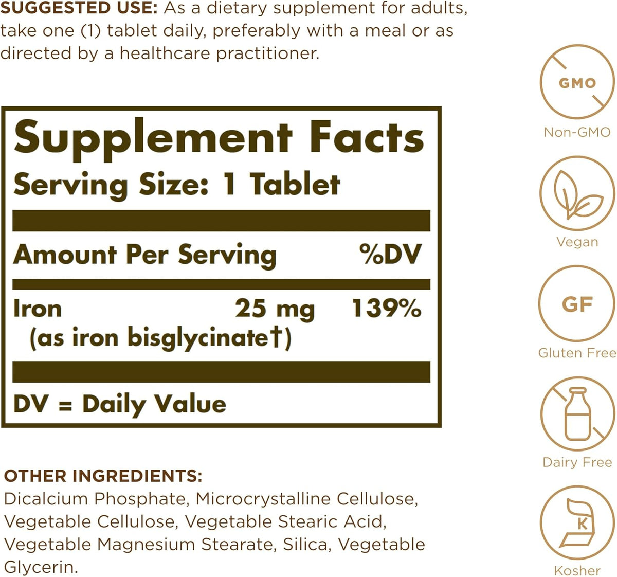 Solgar Chelated Iron, 100 Tablets - Highly Absorbable Iron - Gentle on Your Stomach - Cardiovascular Support - Vegan, Gluten Free, Dairy Free, Kosher - 100 Servings